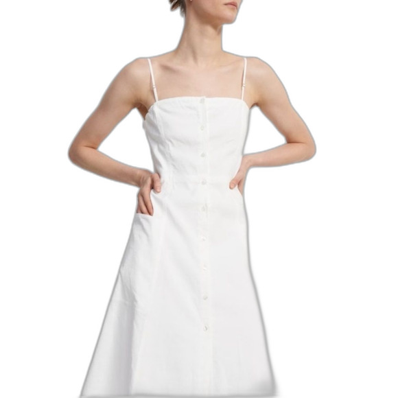 THEORY Kayleigh Good Linen Button Front Linen Blend Midi Dress in White. Size 10 - Picture 1 of 8